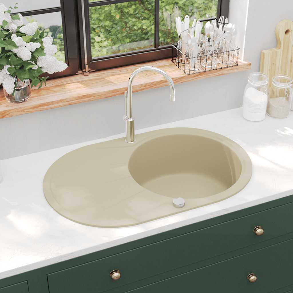 vidaXL Granitspüle Einzelbecken Oval Beige