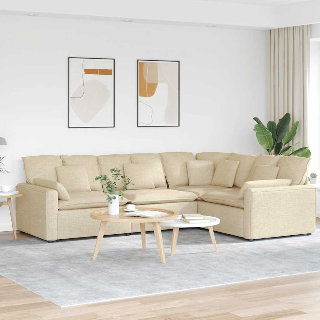 vidaXL Modulares Sofa mit Kissen Stoff Creme