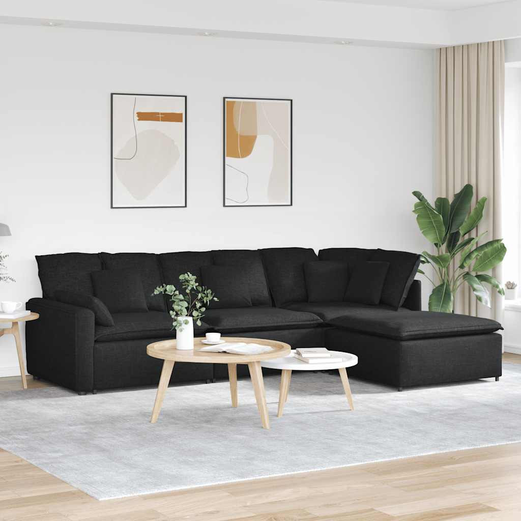vidaXL Modulares Sofa mit Fußhocker Kissen Stoff Schwarz