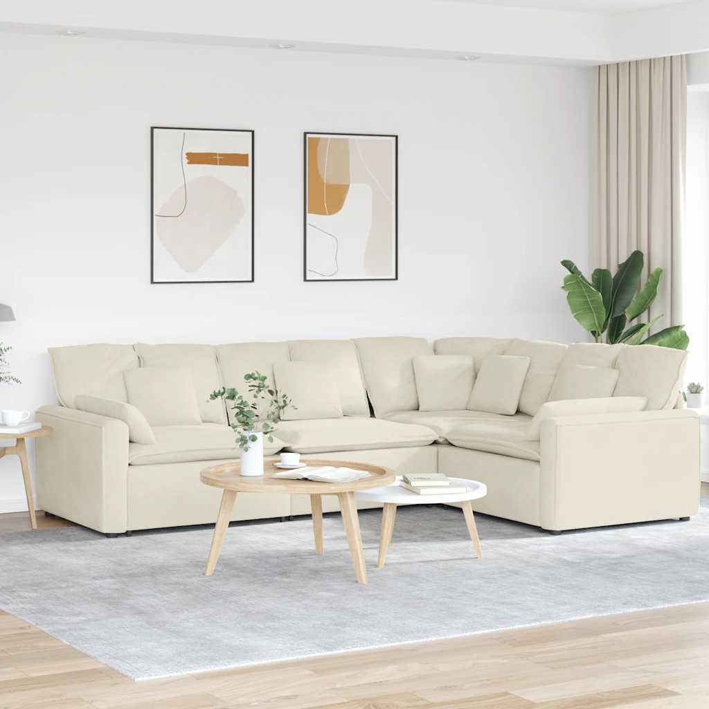 vidaXL Modulares Sofa mit Kissen Samt Cream