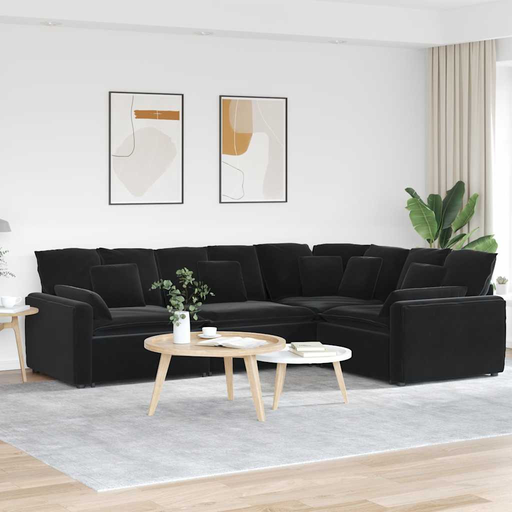 vidaXL Modulares Sofa mit Kissen Samt Schwarz