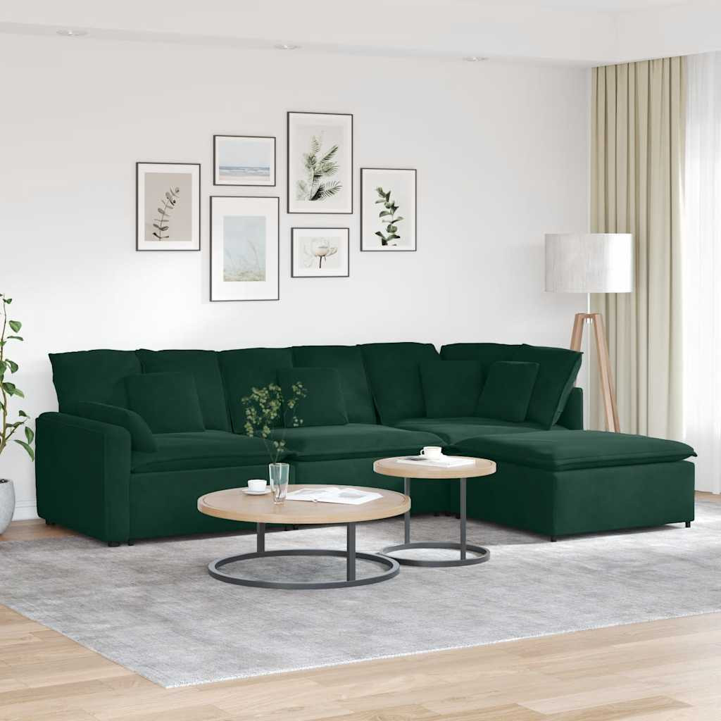 vidaXL Modulares Sofa mit Fußhocker Kissen Samt Dunkelgrün