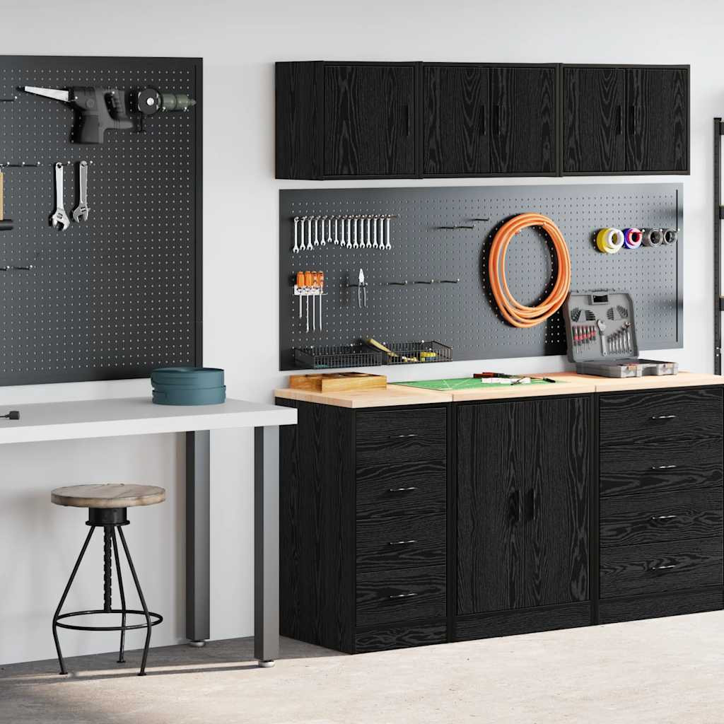 vidaXL Garagenschränke 2 Stk. Schwarz Holzwerkstoff