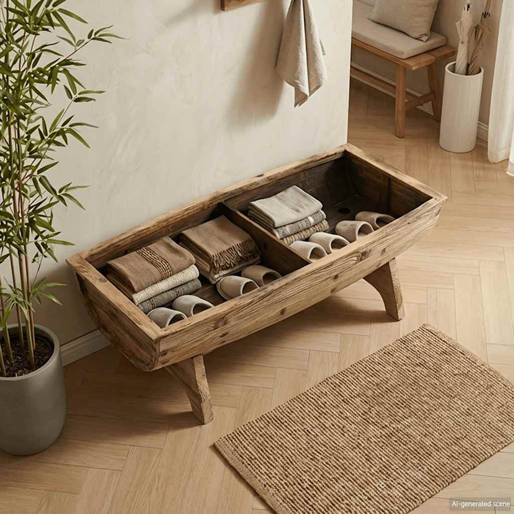 vidaXL Aufbewahrungsbank Massivholz und Stoff 103 x 51 x 44 cm