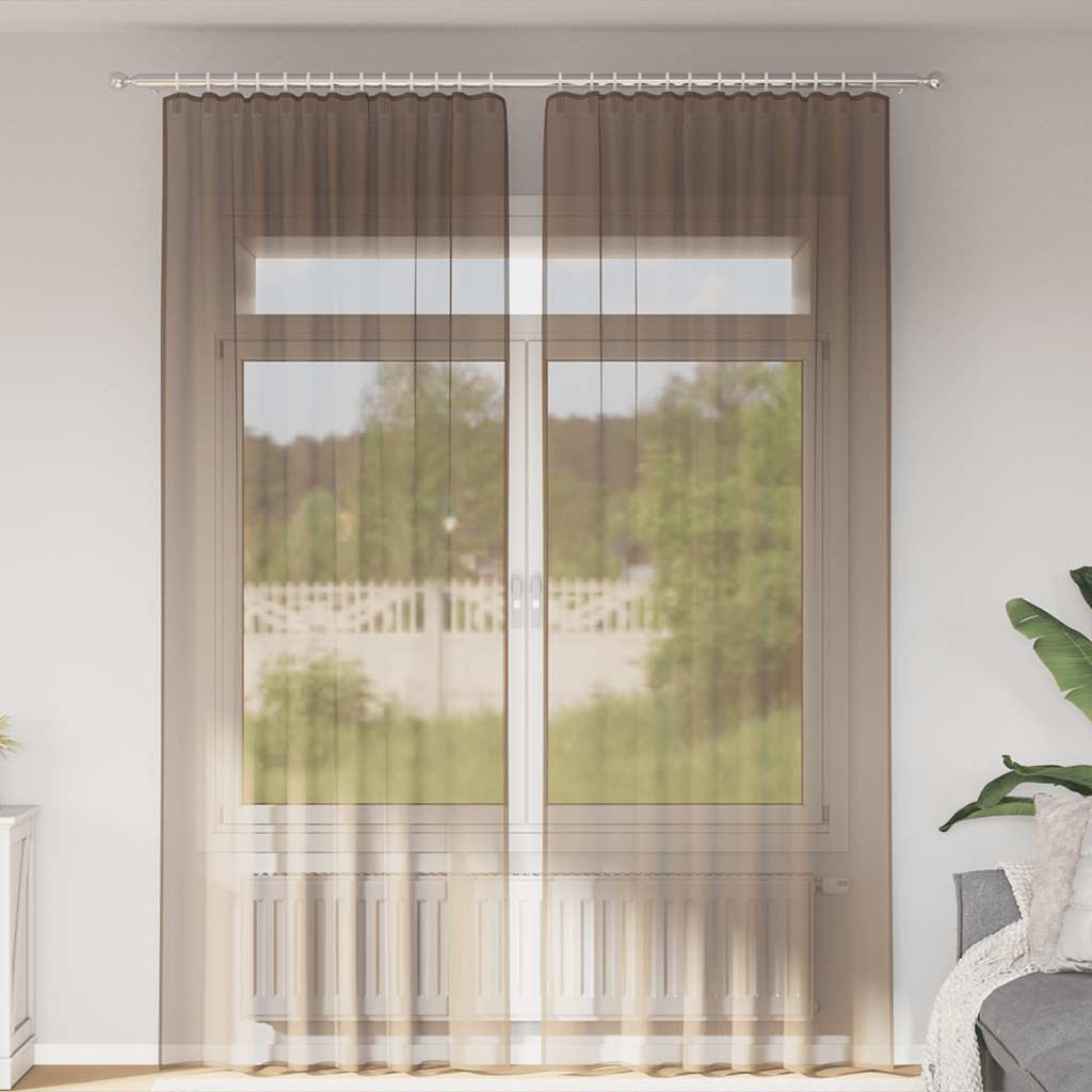 vidaXL Voile Vorhänge mit Stangentaschen 2 Stk. Hellbraun