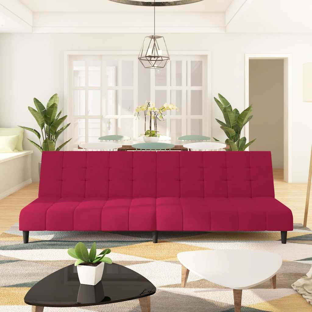 vidaXL Schlafsofa 2-Sitzer Weinrot Samt