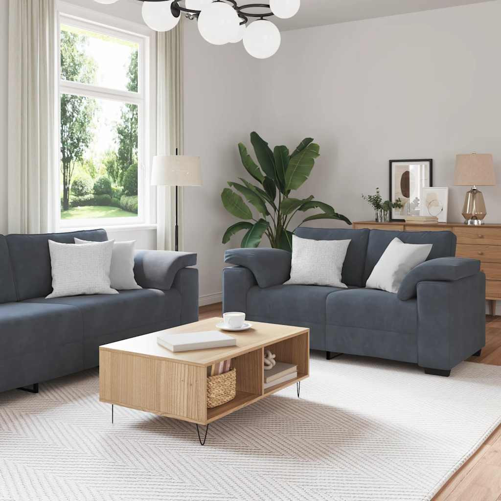 vidaXL 3-tlg. Sofagarnitur mit Kissen Dunkelgrau Samt