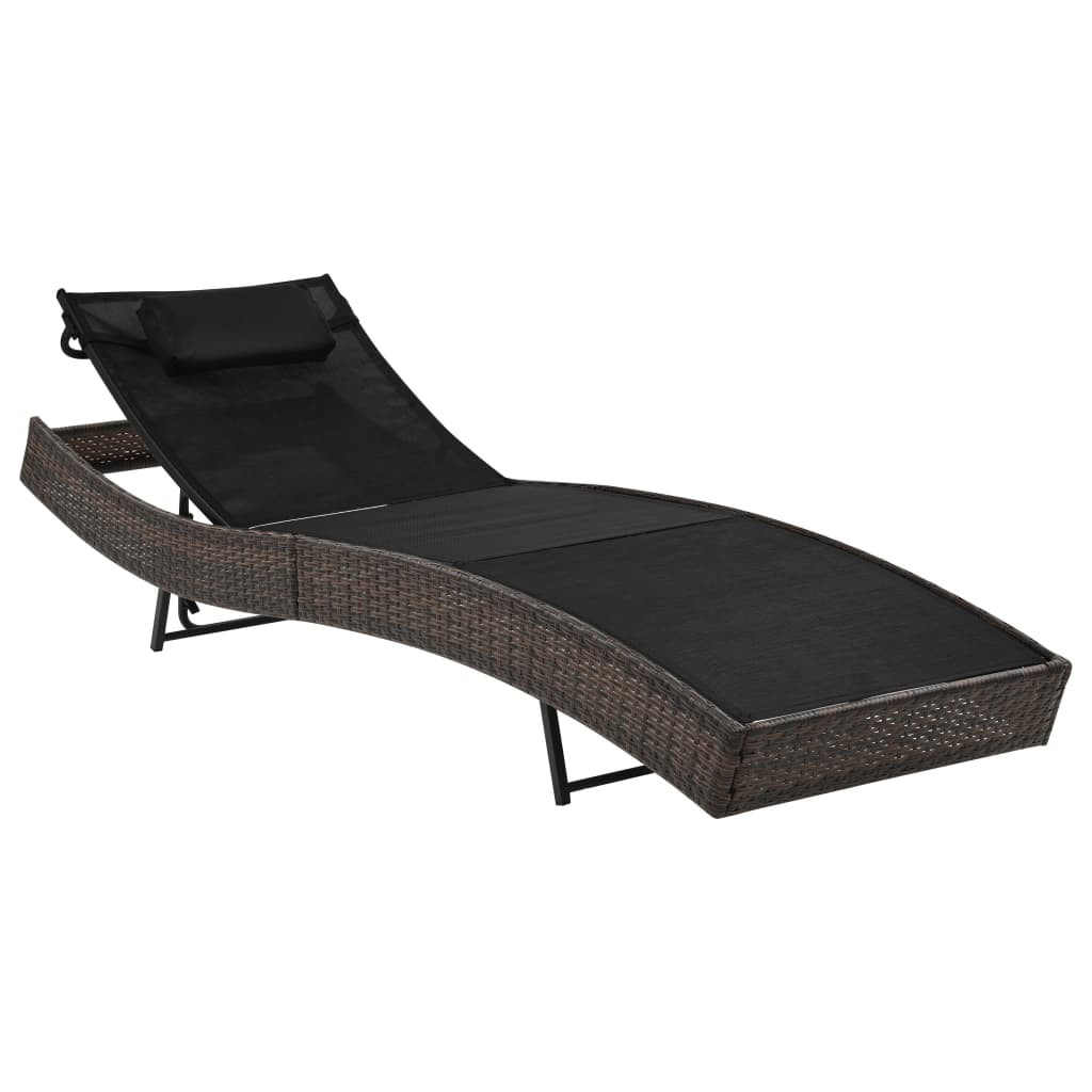 vidaXL Sonnenliege mit Kissen Poly Rattan Braun