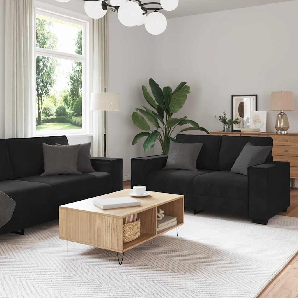vidaXL 2-tlg. Sofagarnitur mit Kissen Schwarz Samt