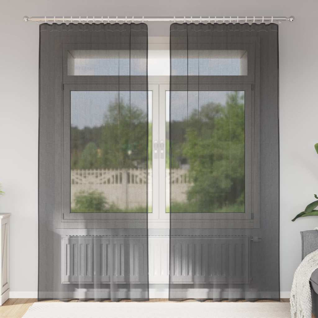 vidaXL Voile Vorhänge mit Stangentaschen 2 Stk. Schwarz