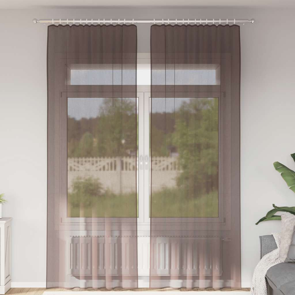 vidaXL Voile Vorhänge mit Stangentaschen 2 Stk. Braun