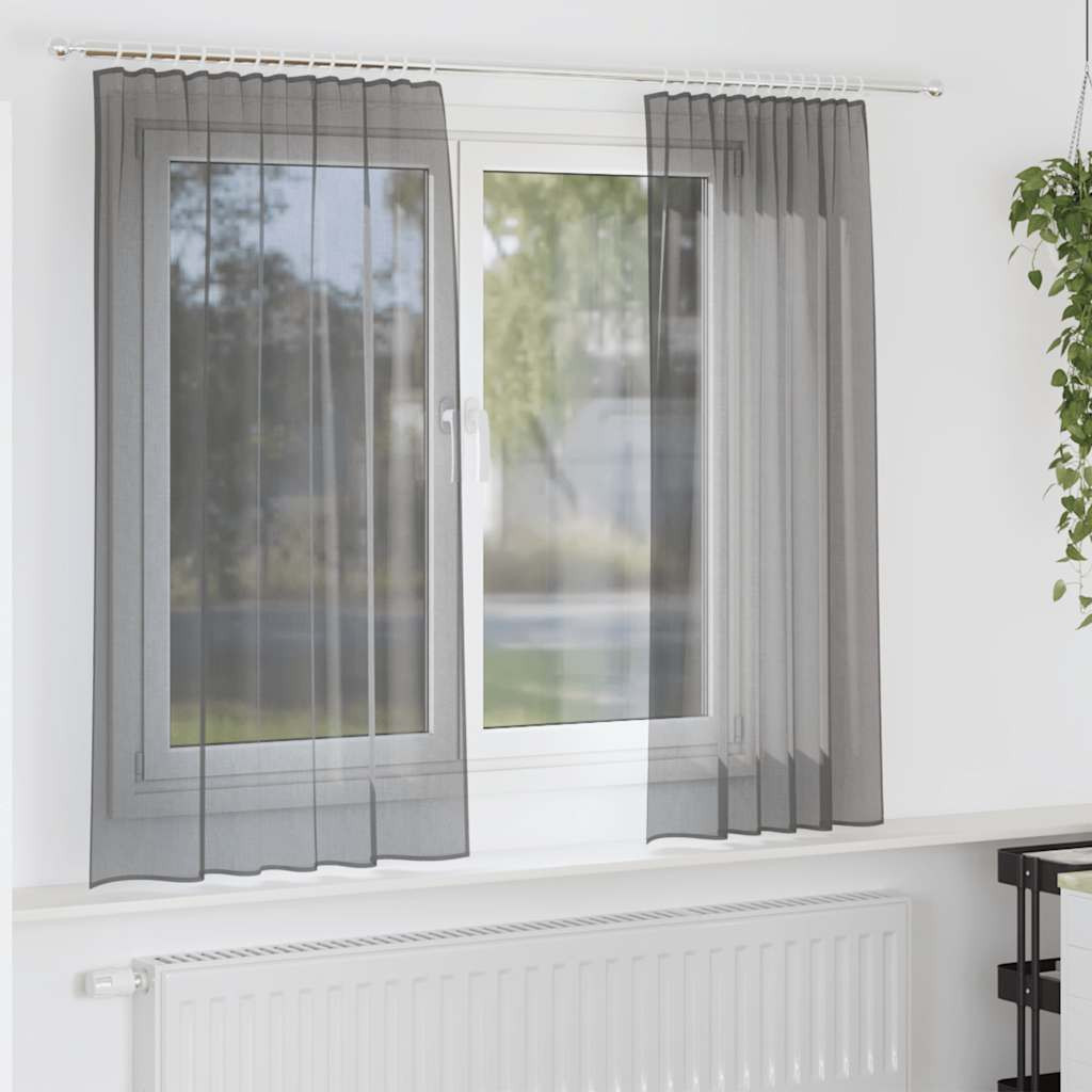 vidaXL Voile Vorhänge mit Stangentaschen 2 Stk. Dunkelgrau