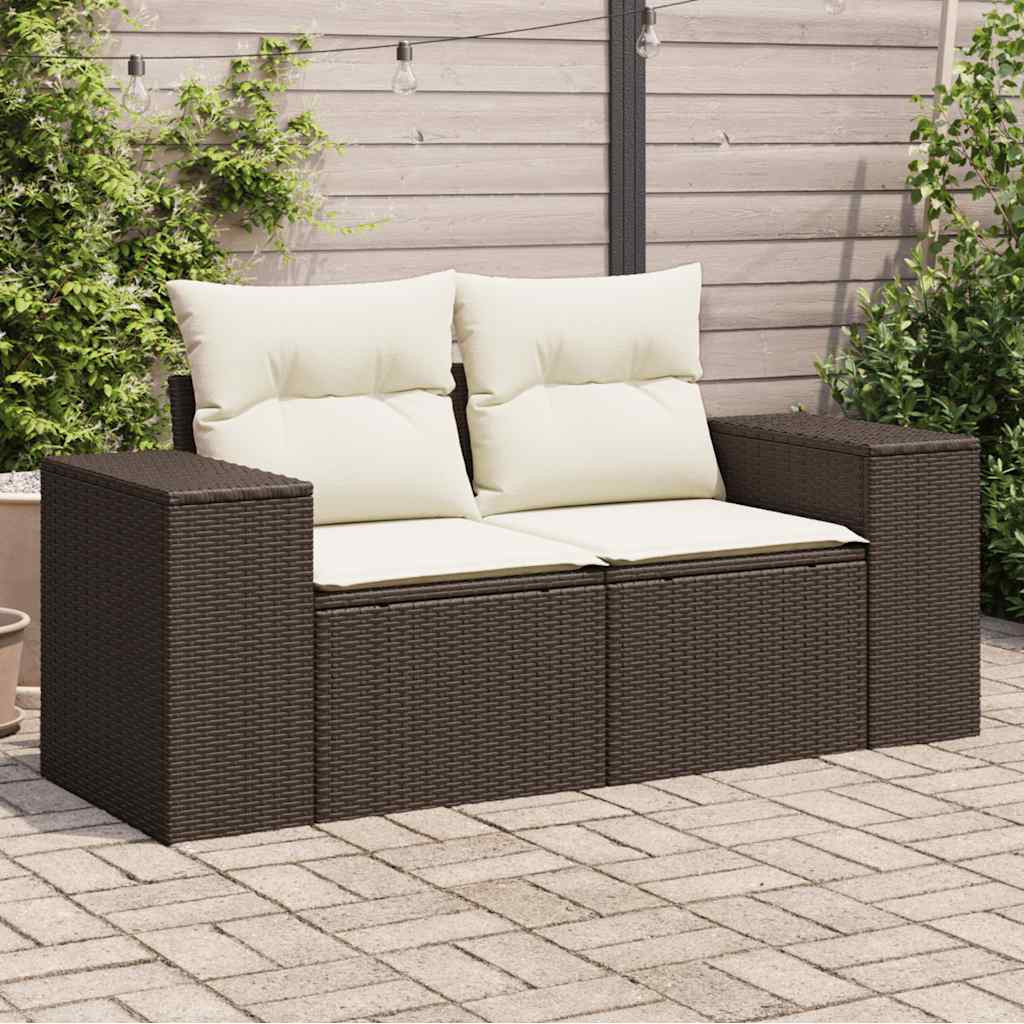 vidaXL Gartensofa mit Kissen 2-Sitzer Braun Poly Rattan