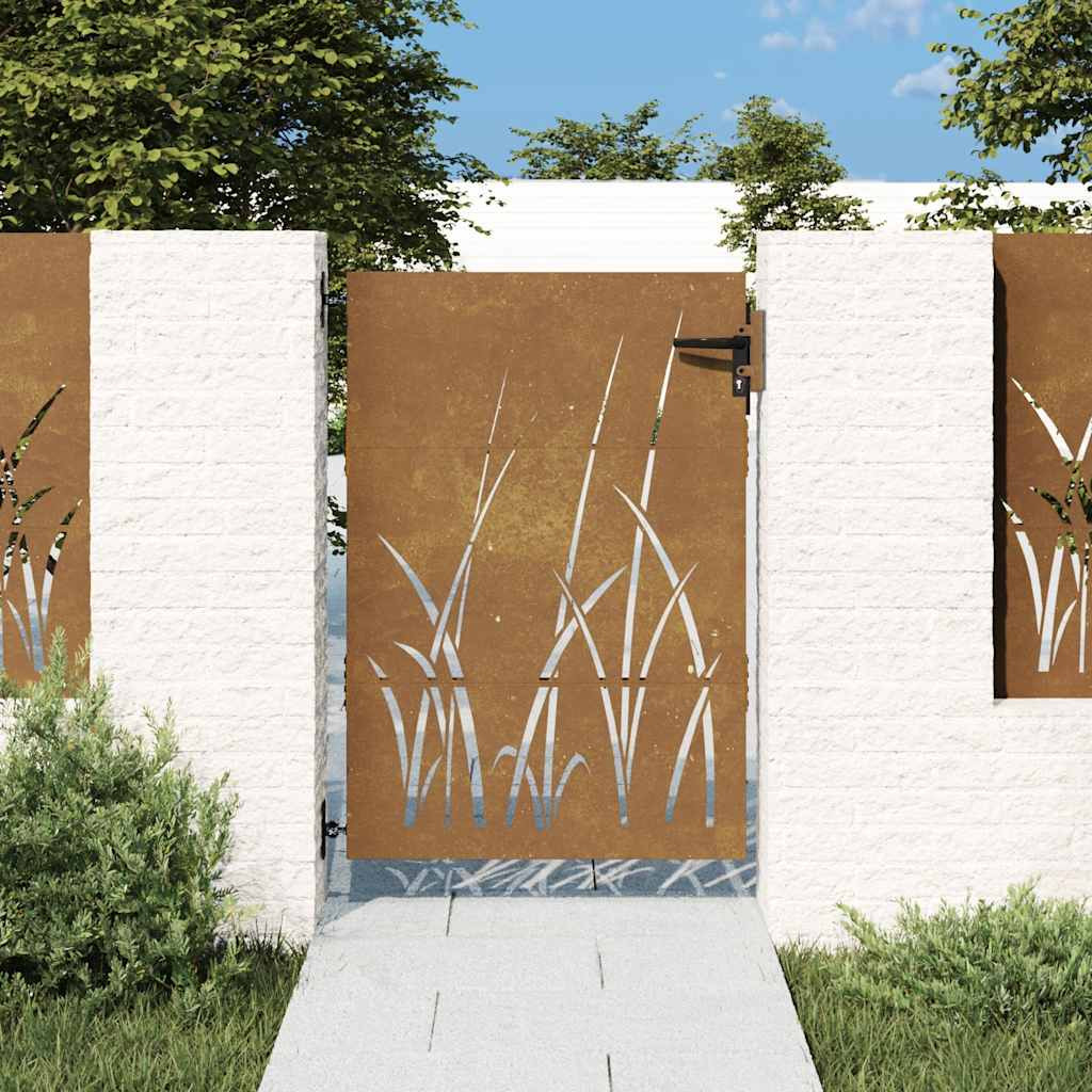 vidaXL Gartentor 85x150 cm Cortenstahl Gras-Design