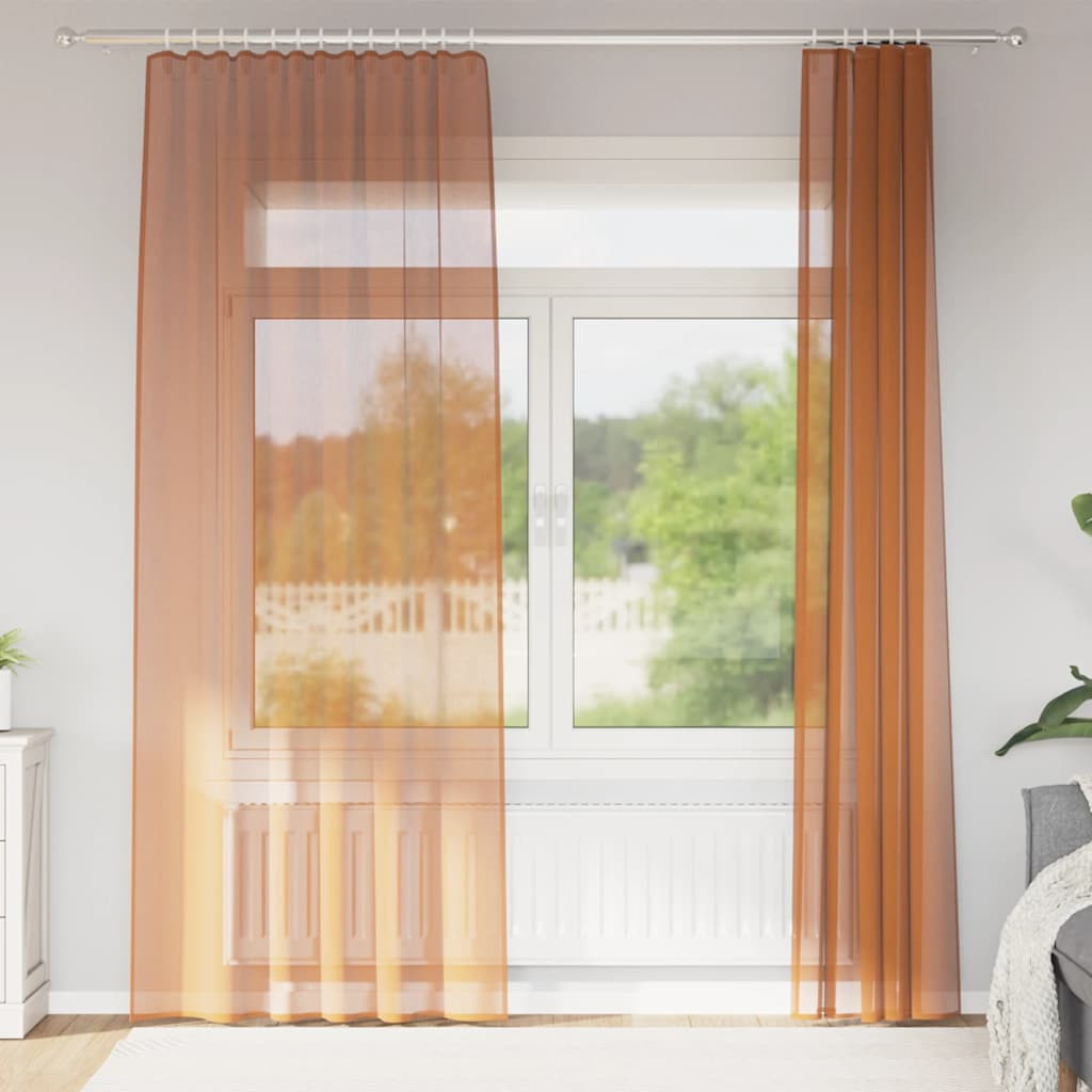 vidaXL Voile Vorhänge mit Stangentaschen 2 Stk. Terrakotta