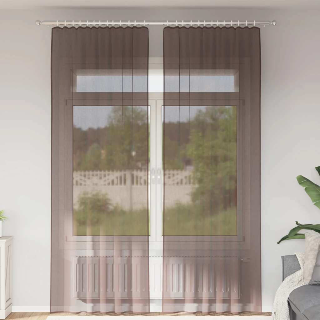 vidaXL Voile Vorhänge mit Lasche 2 Stk. Braun