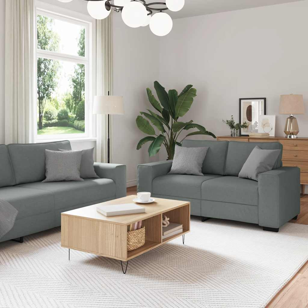 vidaXL 2-tlg. Sofagarnitur mit Kissen Dunkelgrau Stoff