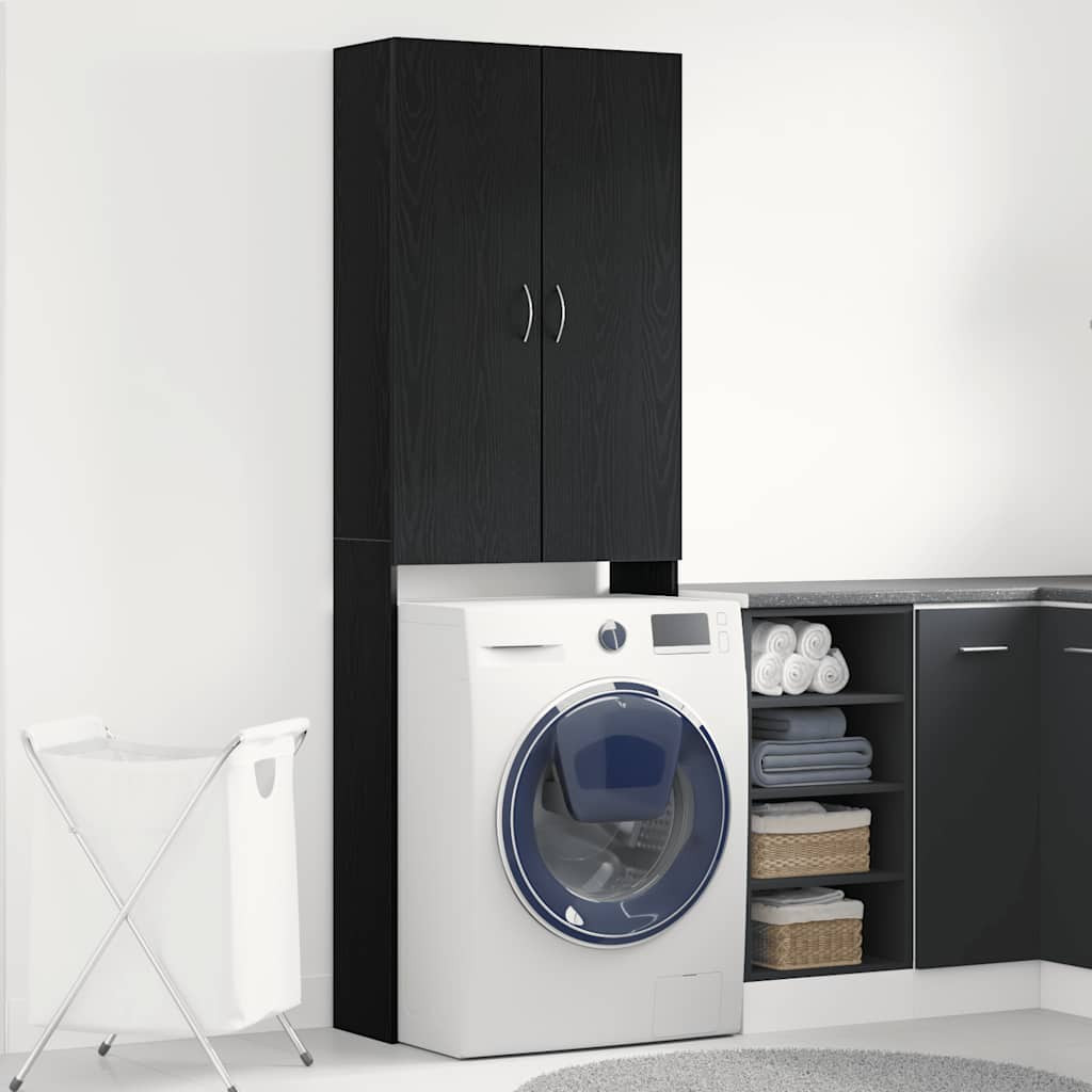 vidaXL Waschmaschinenschrank Schwarz Eichen-Optik 64x25,5x190 cm