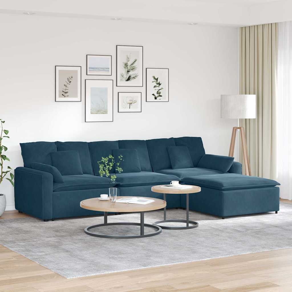 vidaXL Modulares Sofa mit Fußhocker und Kissen Blau