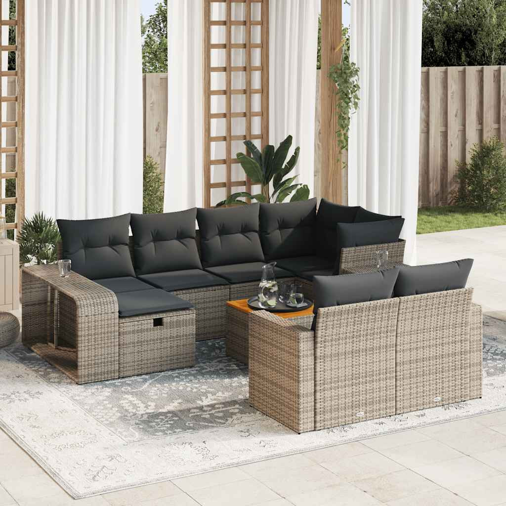 vidaXL 11-tlg. Garten-Sofagarnitur mit Kissen Grau Poly Rattan