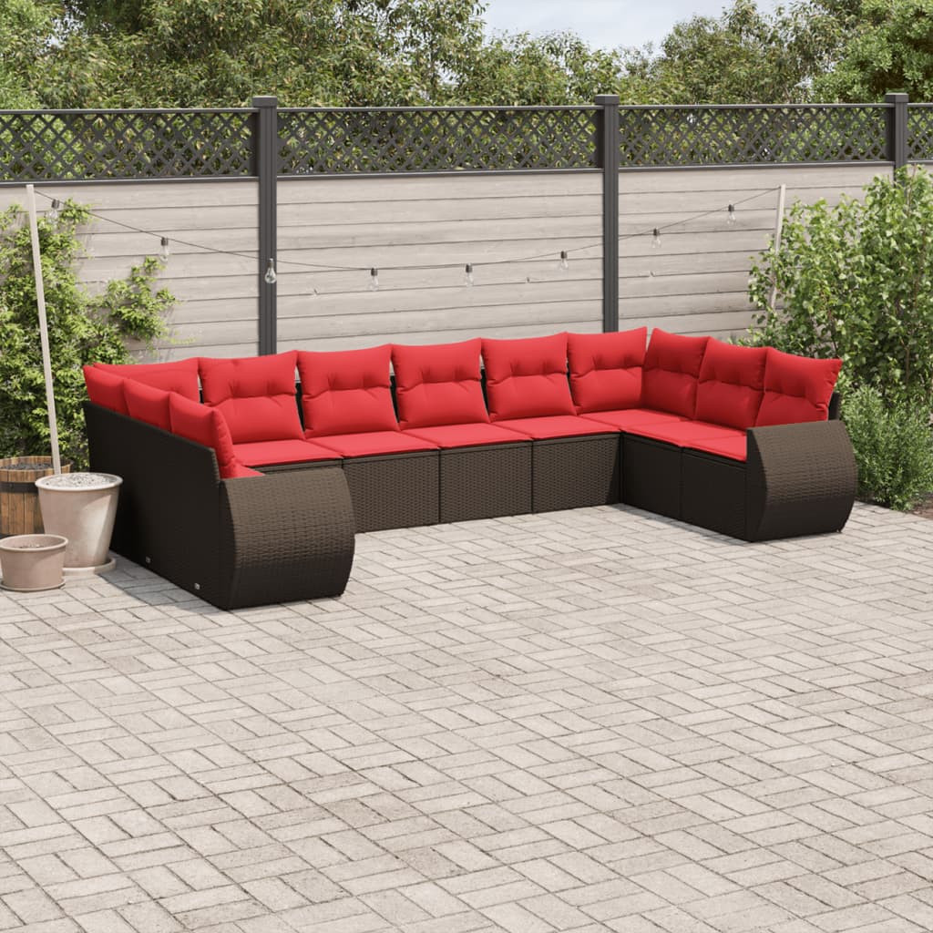 vidaXL 10-teiliges Gartensofa-Set mit Kissen, braun, Polyrattan