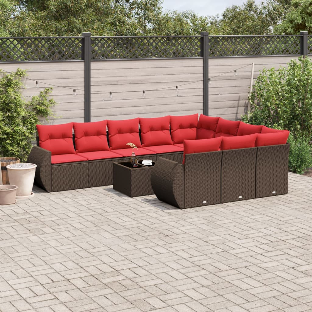 vidaXL 11-teiliges Gartensofa-Set mit Kissen, braun, Polyrattan