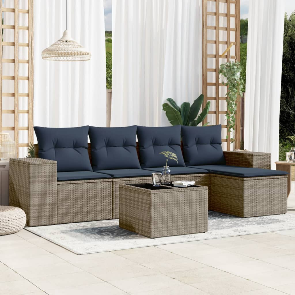 vidaXL 6-teiliges Gartensofa-Set mit Kissen, grau, Polyrattan