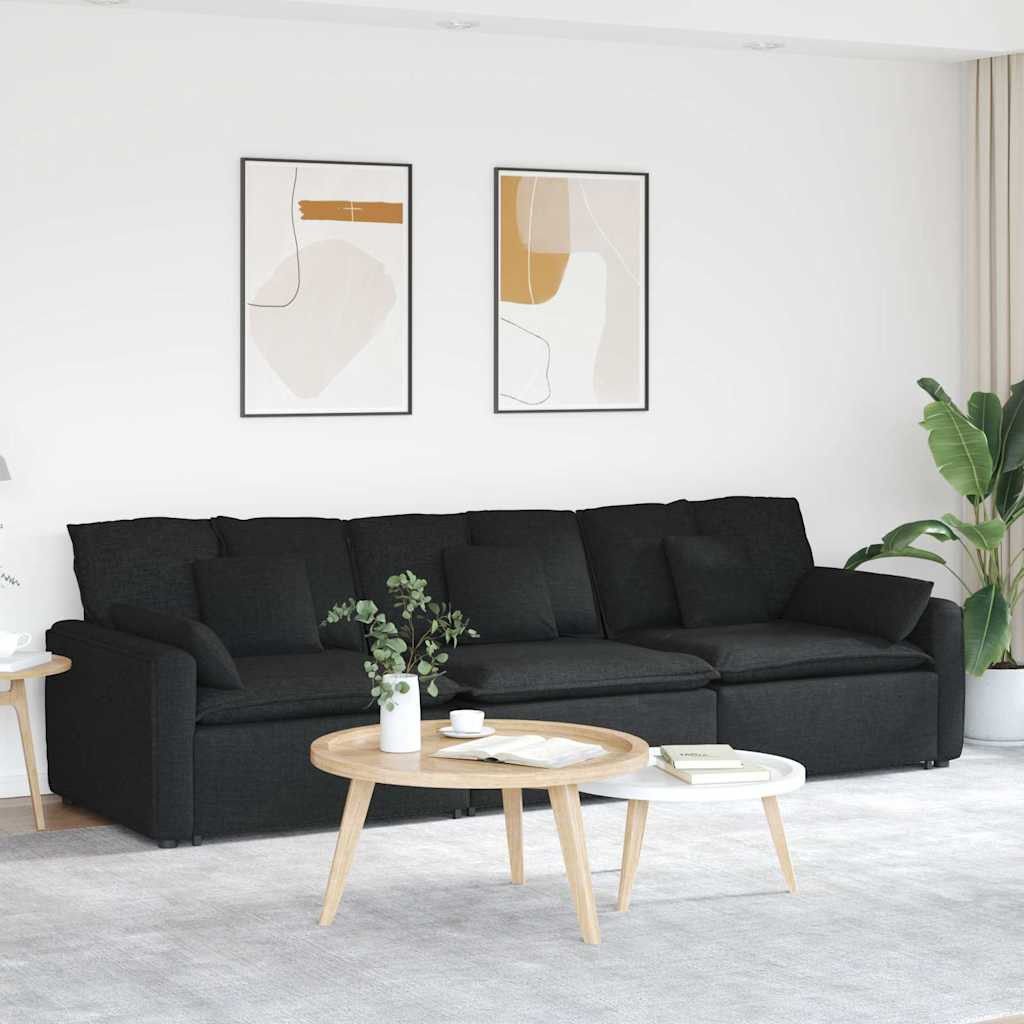 vidaXL Modulares Sofa mit Kissen Schwarz