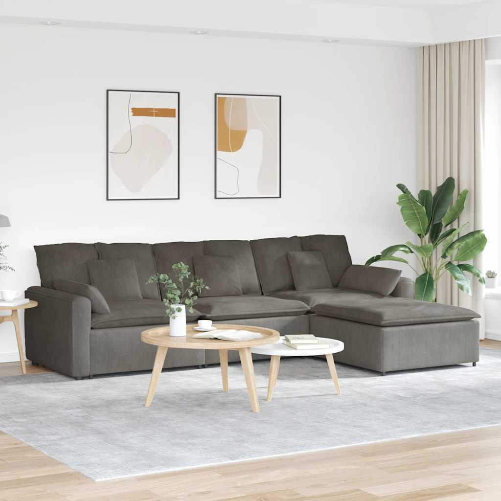 vidaXL Modulares Sofa mit Fußhocker und Kissen Hellgrau