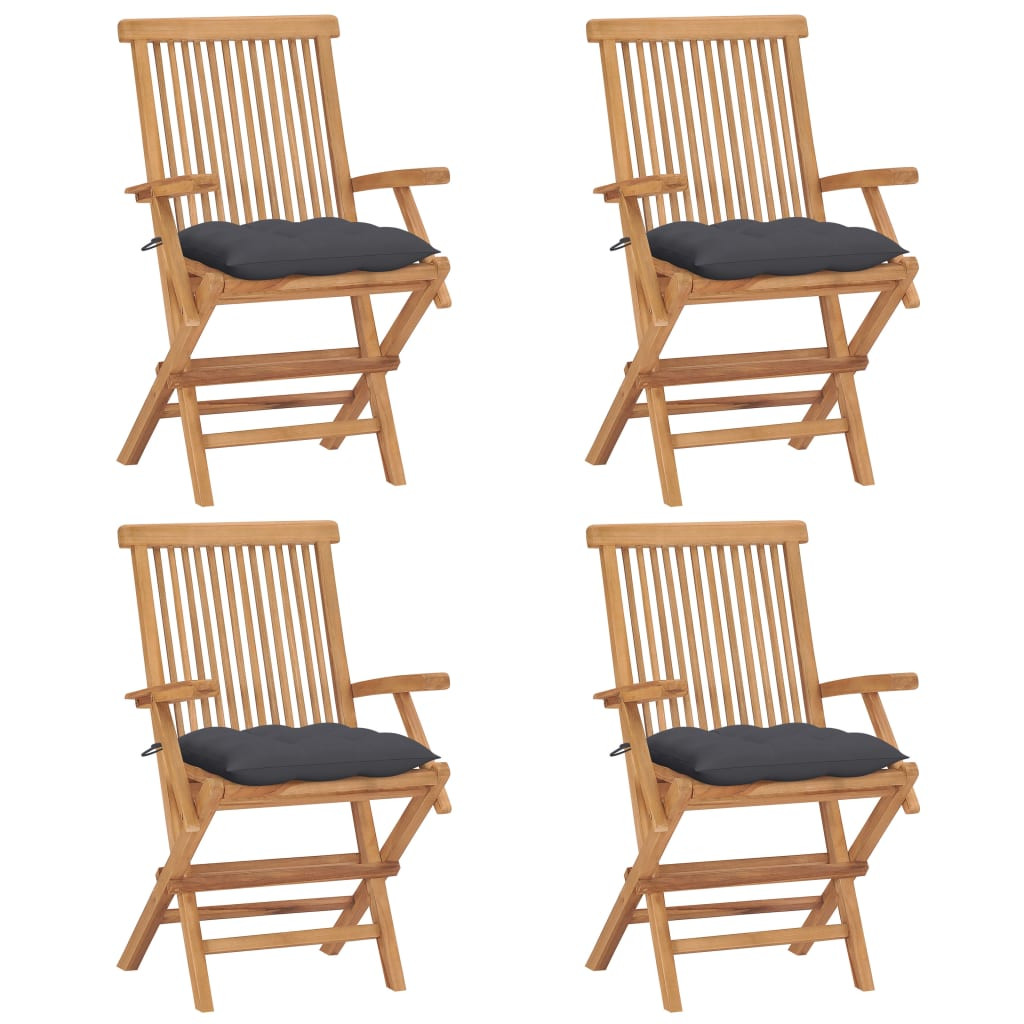 vidaXL Gartenstühle mit Anthrazit Kissen 4 Stk. Massivholz Teak