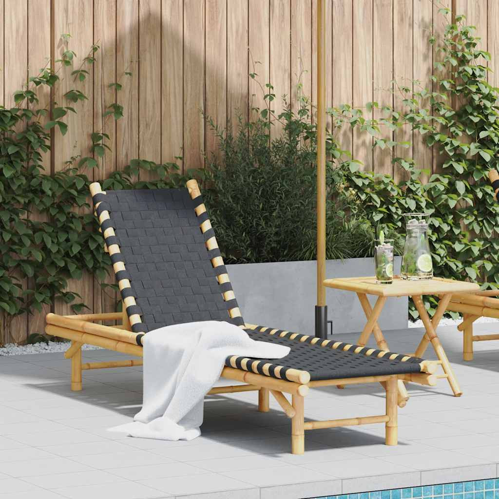 vidaXL Sonnenliege mit schwarzem gewebtem Gurtband 55x200x30 cm Bambus