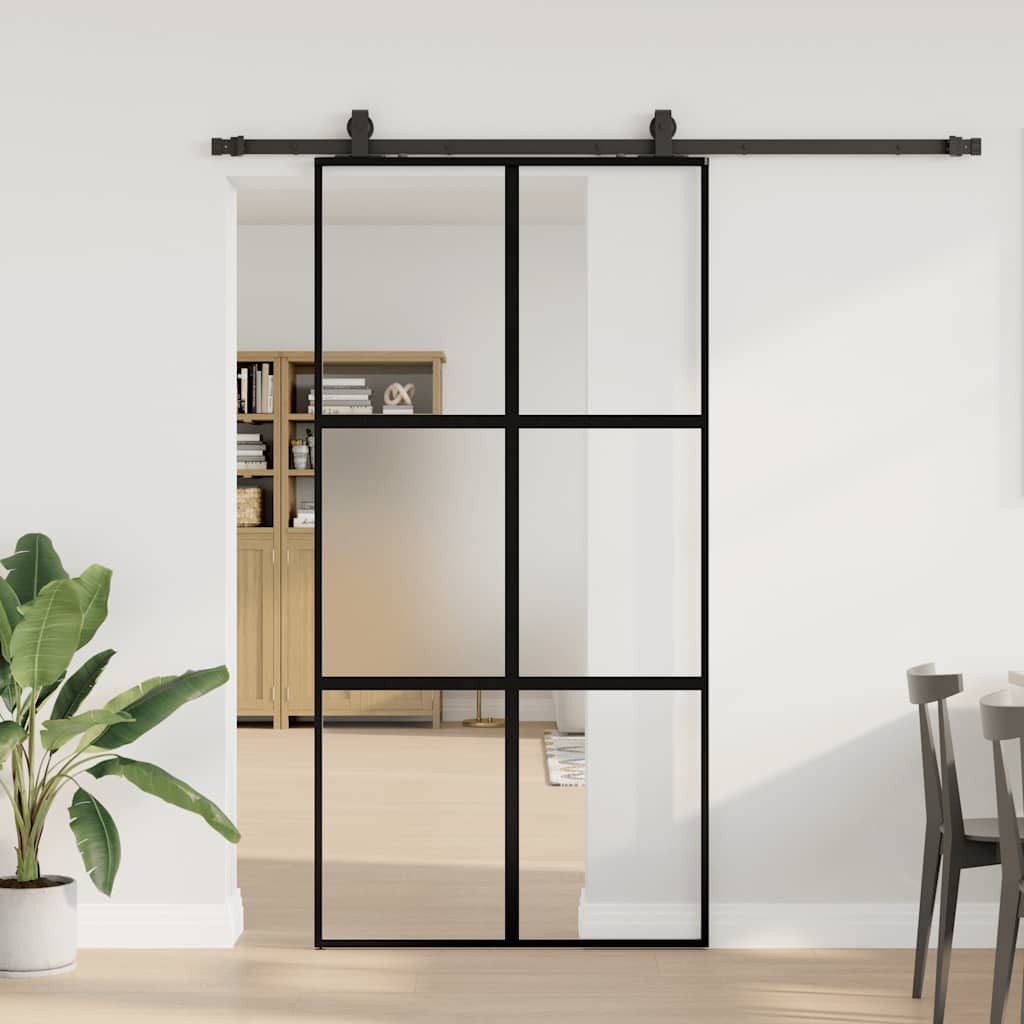 vidaXL Schiebetür mit Beschlag Schwarz 102,5x205 cm Hartglas