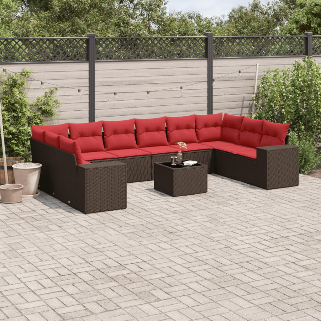 vidaXL 11-teiliges Gartensofa-Set mit Kissen, braun, Polyrattan