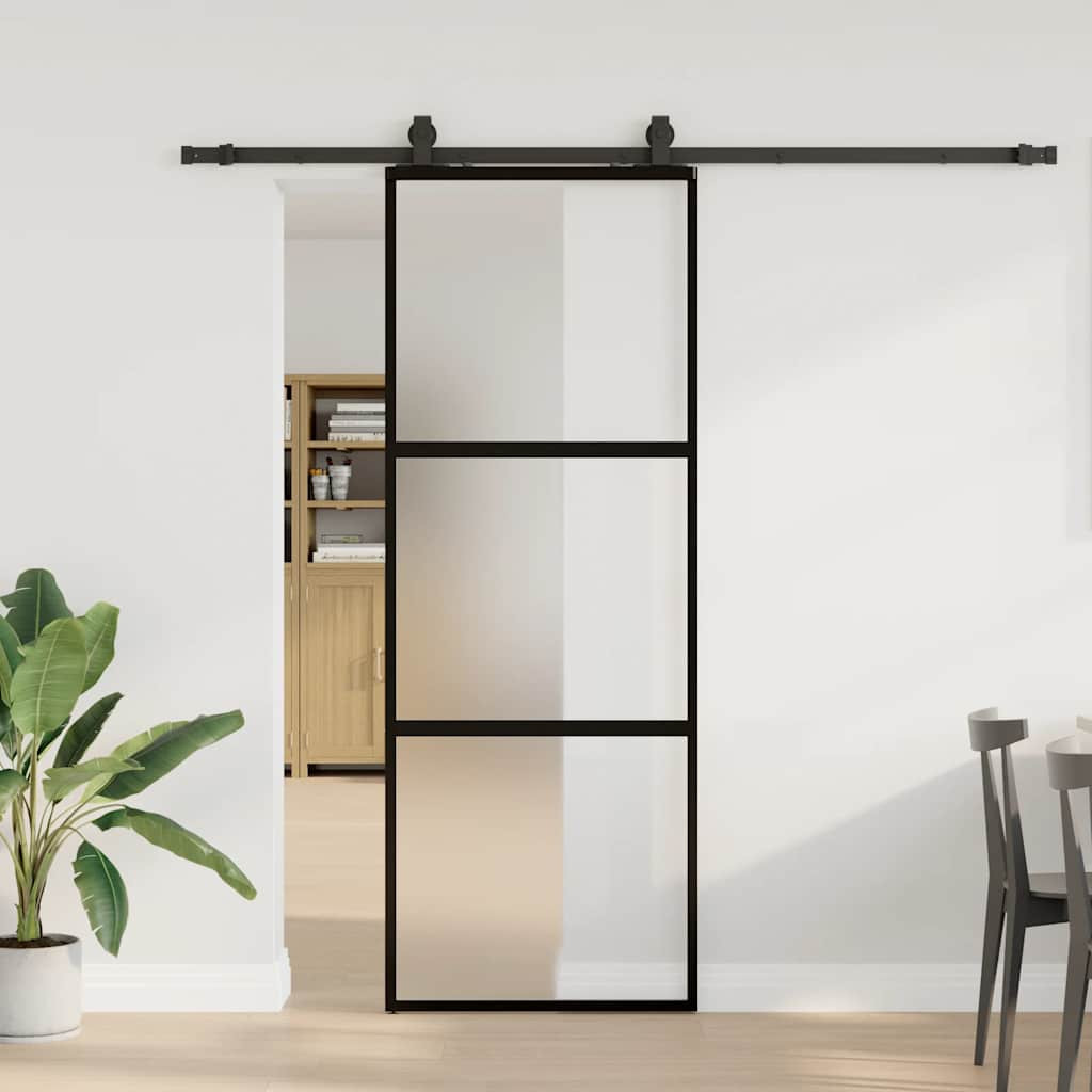 vidaXL Schiebetür mit Beschlag Schwarz 76x205 cm Hartglas