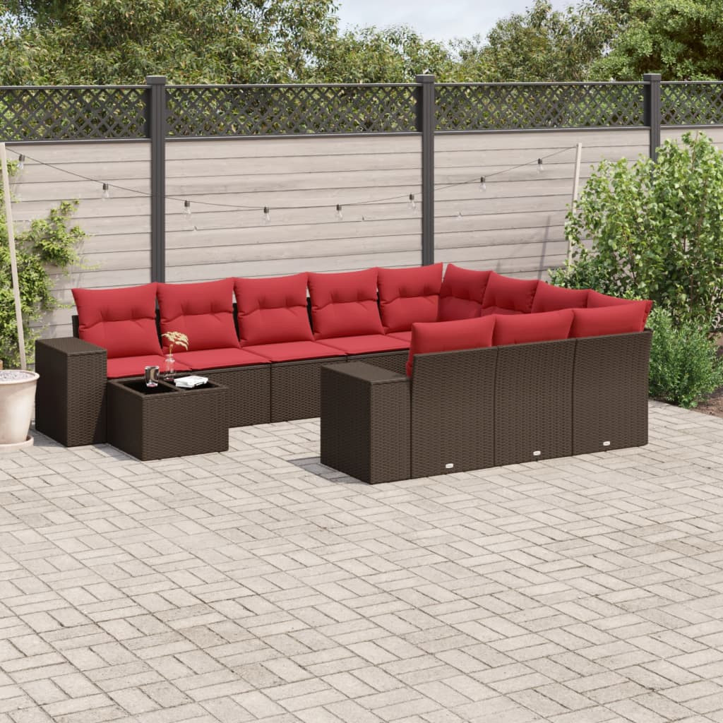 vidaXL 11-teiliges Gartensofa-Set mit Kissen, braun, Polyrattan
