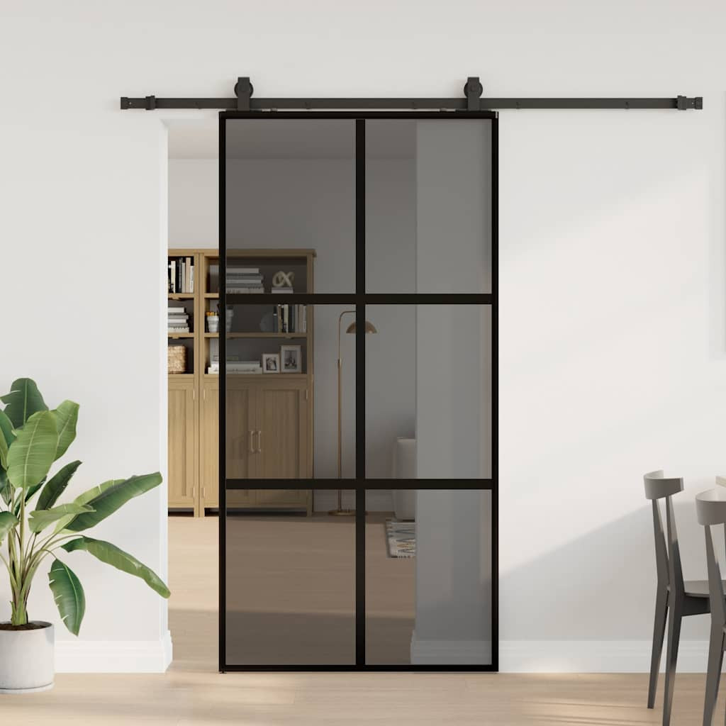 vidaXL Schiebetür mit Beschlag Schwarz 102,5x205 cm Hartglas
