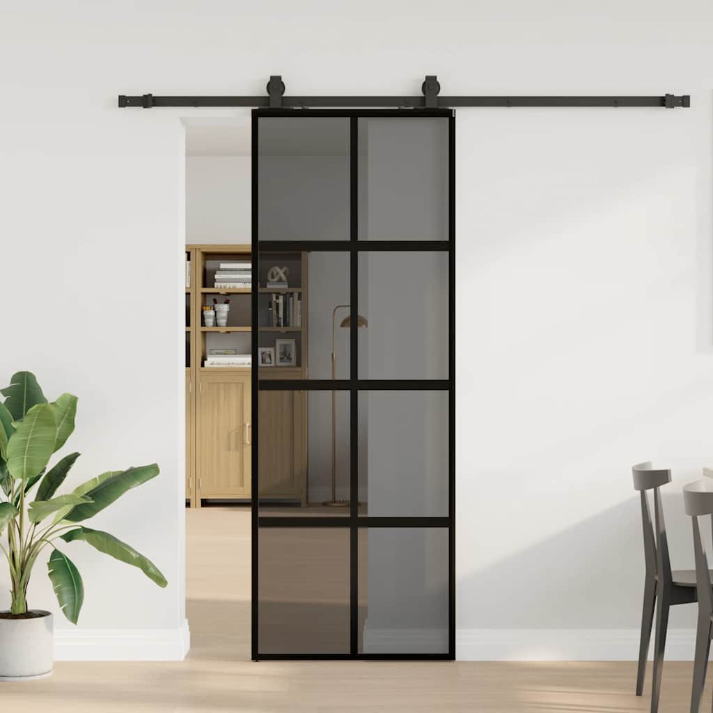 vidaXL Schiebetür mit Beschlag Schwarz 76x205 cm Hartglas