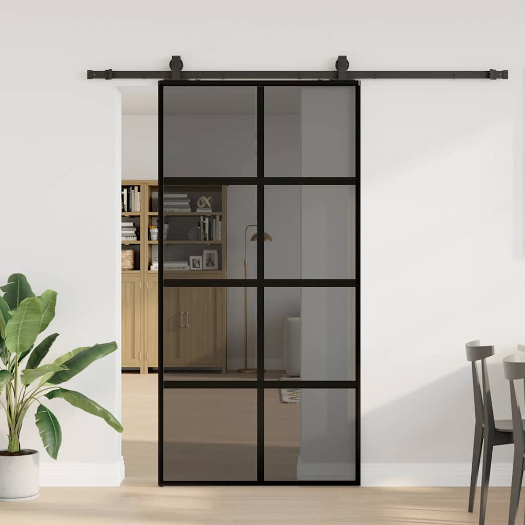 vidaXL Schiebetür mit Beschlag Schwarz 102,5x205 cm Hartglas