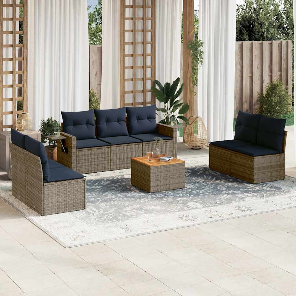 vidaXL 8-teiliges Gartensofa-Set mit Kissen, grau, Polyrattan