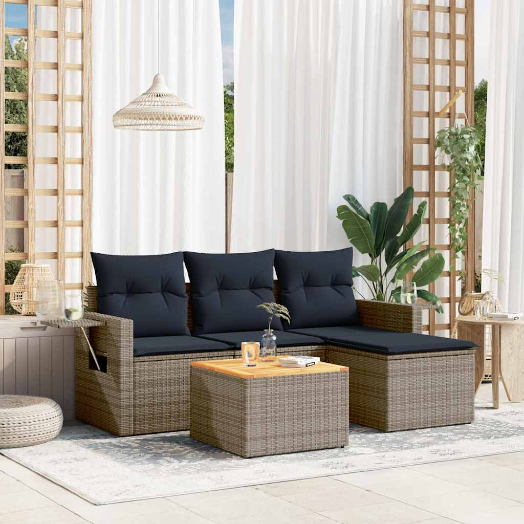 vidaXL 5-teiliges Gartensofa-Set mit Kissen, grau, Polyrattan