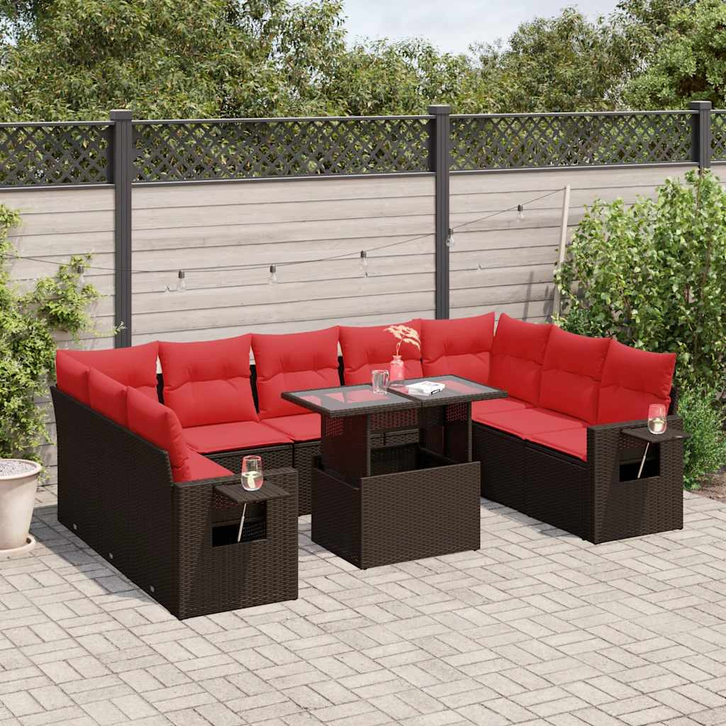 vidaXL 10-teiliges Gartensofa-Set mit Kissen, braun, Polyrattan