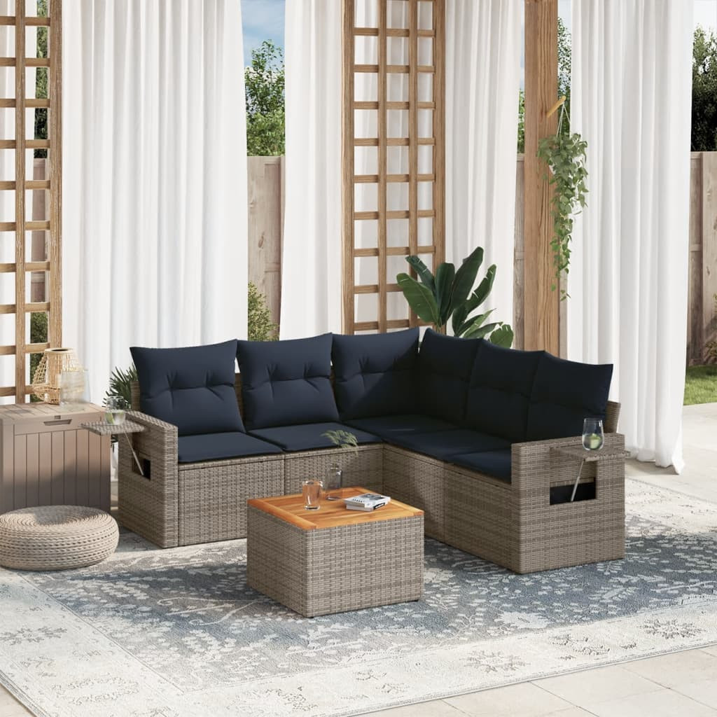 vidaXL 6-teiliges Gartensofa-Set mit Kissen, grau, Polyrattan