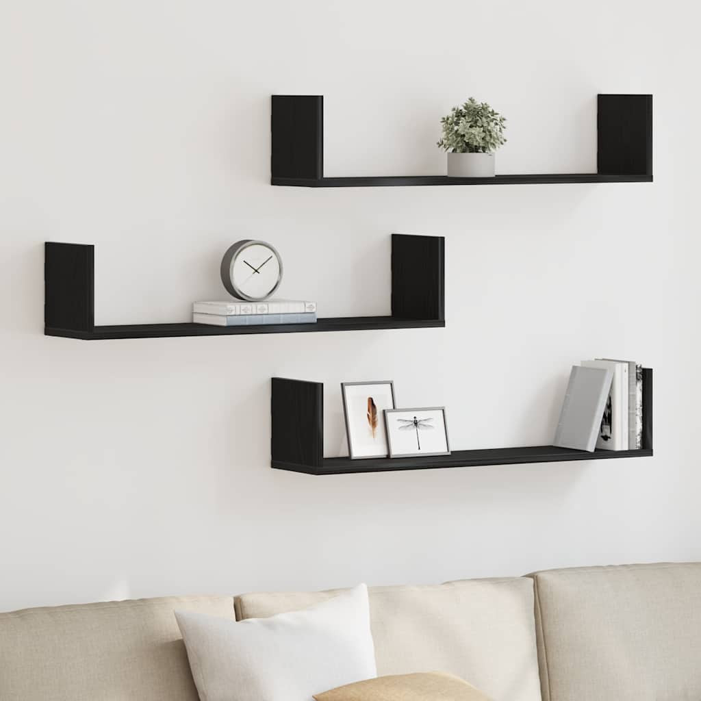 vidaXL Wandregale 3 Stk. Schwarz Eichen-Optik 80x18x18cm Holzwerkstoff