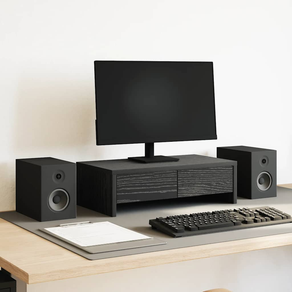 vidaXL Monitorständer mit Schubladen Schwarz Eichen-Optik 50x27x15 cm