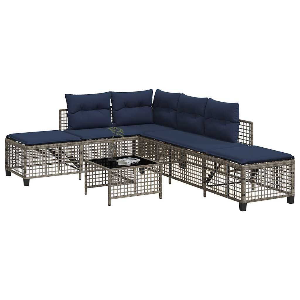 vidaXL 3-teiliges Ecksofa-Set für den Garten mit Kissen, grau, Polyrattan