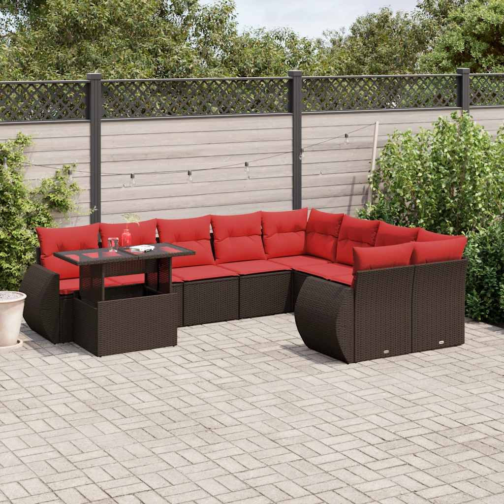 vidaXL 10-teiliges Gartensofa-Set mit Kissen, braun, Polyrattan