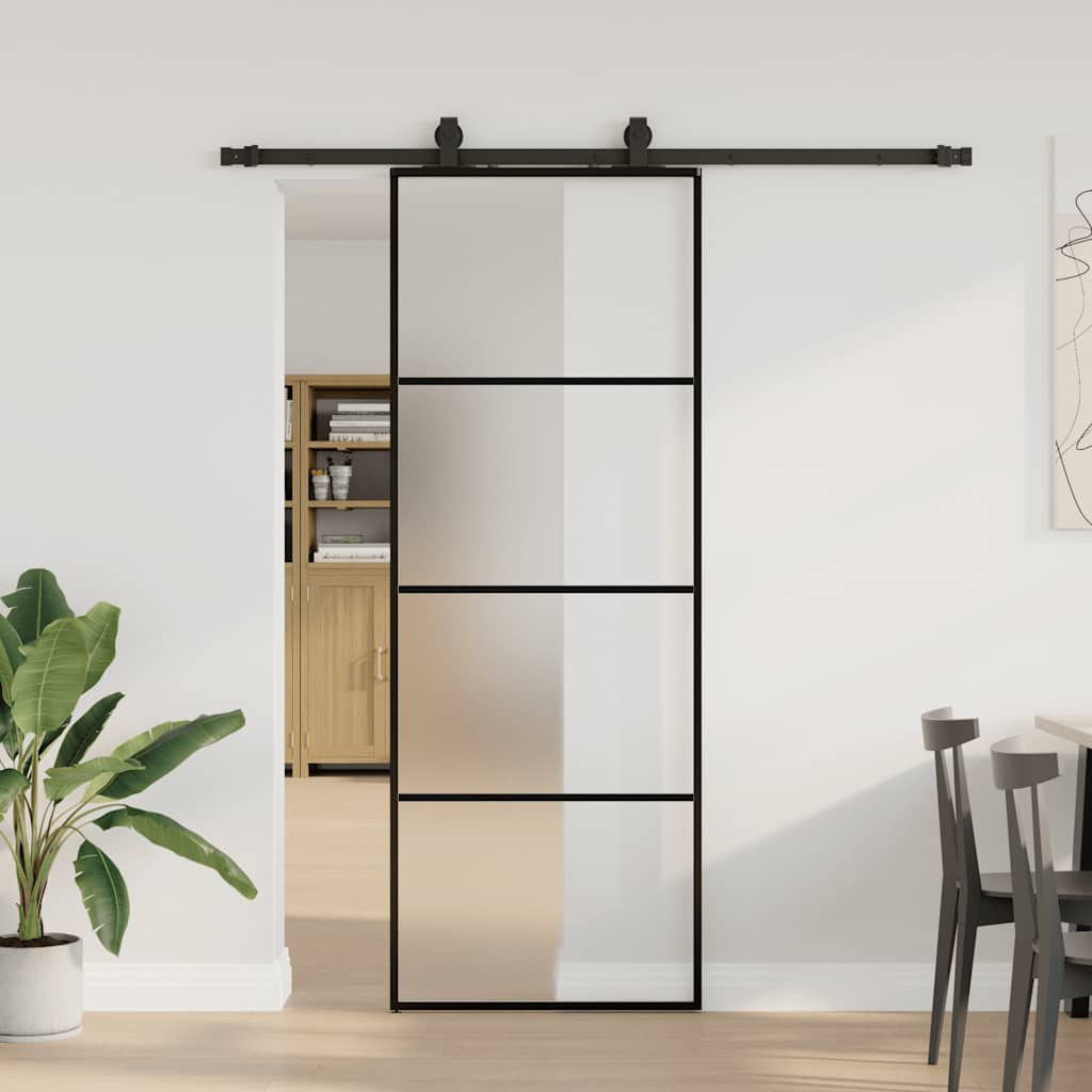 vidaXL Schiebetür mit Beschlag Schwarz 76x205 cm ESG-Glas