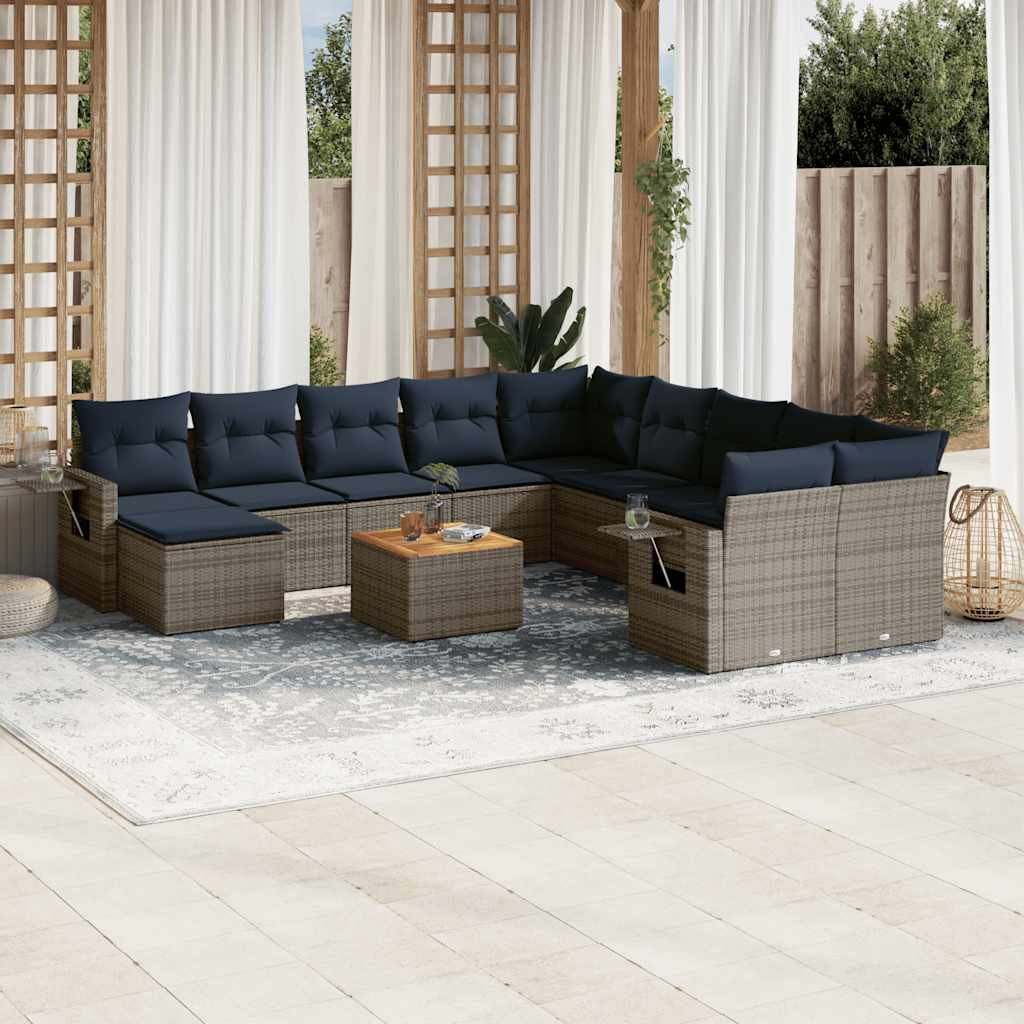 vidaXL 12-teiliges Gartensofa-Set mit Kissen, grau, Polyrattan