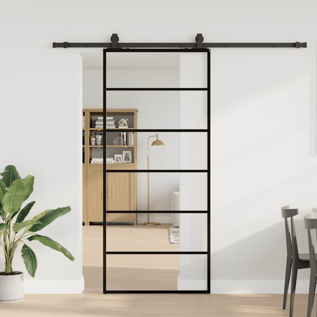 vidaXL Schiebetür mit Beschlag Schwarz 90x205 cm ESG-Glas