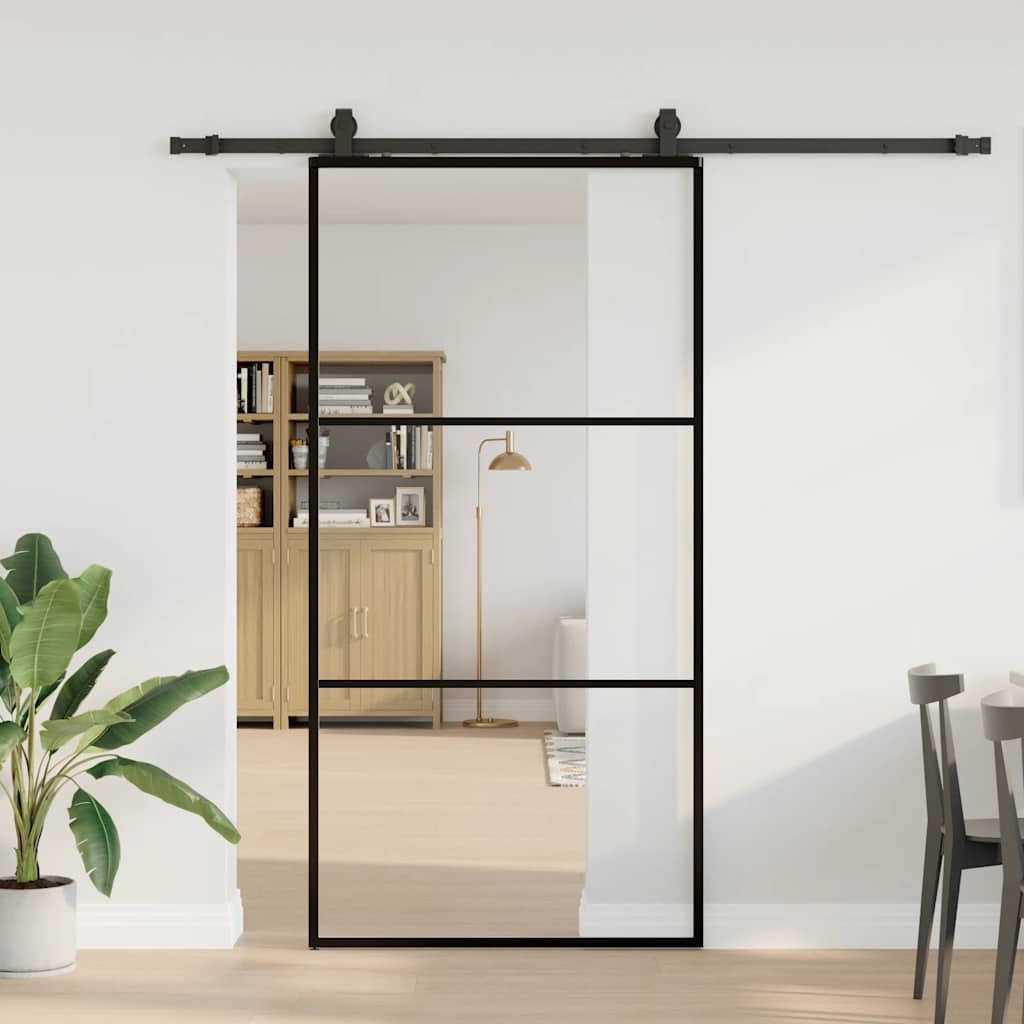 vidaXL Schiebetür mit Beschlag Schwarz 102x205 cm ESG-Glas